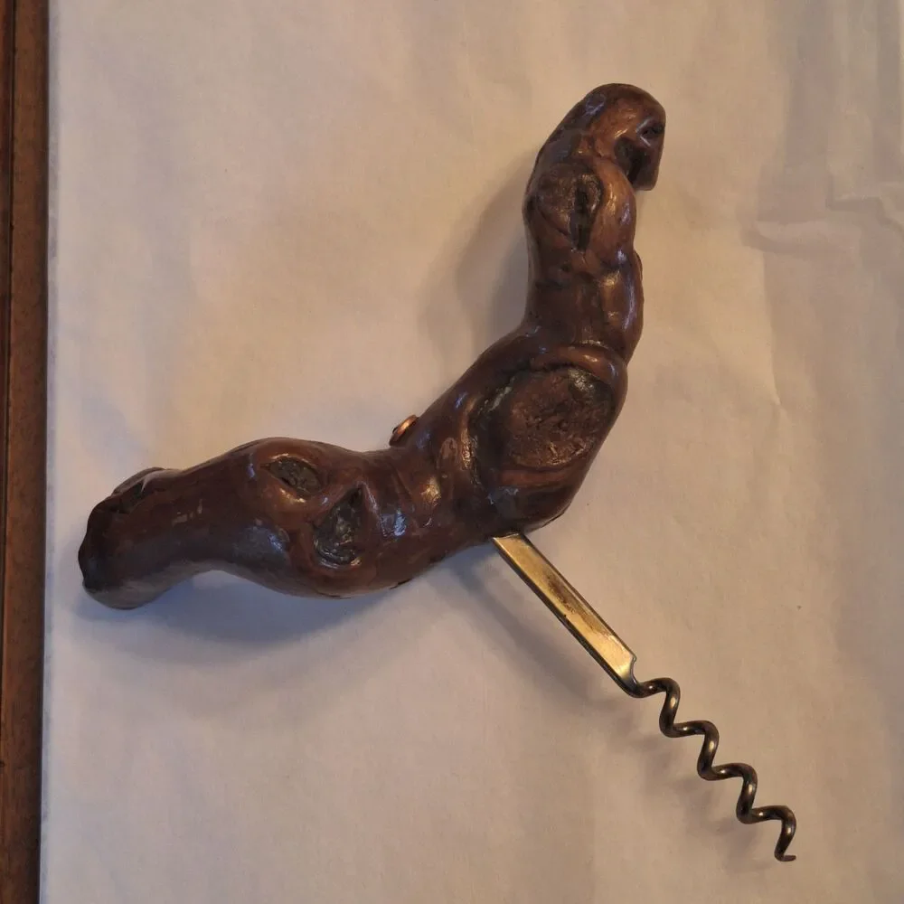 Vintage Grapevine Knotty Wood Corkscrew France Burlwood